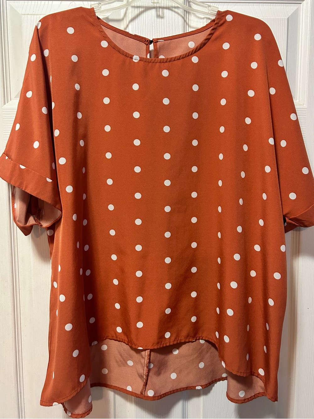 SHEIN Rust Polka Dot Short Sleeve Blouse